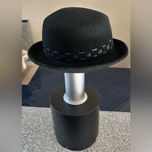 DANIELE MEUCCI Black 100% Wool Fedora Hat W Leather Accent OS Italy